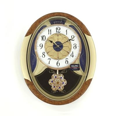 China DILING style 3d movement high quality silent digital oval pendulum wall clock antique European style big beautiful clock for living room for sale