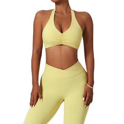 China Breathable Yoga Set Women Elastic And Quick Drying Beautiful Solid Color Fitness Suit Breathable Back Sports Strongly Set High Quality for sale