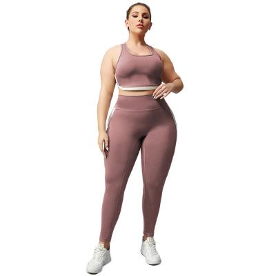 China PICS 2 Breathable Plus Size Gym Fitness Wear Set Breathable Sport Wear Women Match Color Running Set Vest And Yoga Legging Set for sale