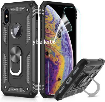 China 2020 Dirt-resistant New Case For iPhone 12 X/XS Case HD Screen Protector Ring Holder Kickstand Shockproof Armor Mobile Phone Case Wholesale for sale