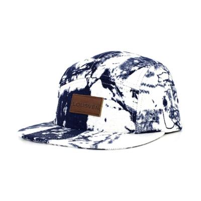 China COMMON 100% Polyester / Cotton Plain Dyed Printed Custom 5 Panel Hat With Leather Patch Five Panel Hat for sale