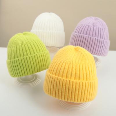 China Winter Baby Candy Colors Striped Cute Soft Warm 100% Acrylic Solid Wool Knitted Beanie Hat for sale