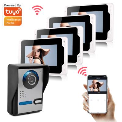 China Indoor Rain Cover High Resolution 4 Monitor Wifi Door Phone Intercom 4 Wide Angle Video Door CR-701FA14 for sale