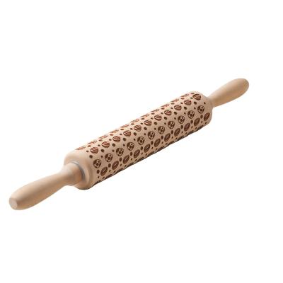 China Sustainable Factory direct sales nuts deep embossed rolling pin cookies solid wood rolling pin a variety of patterns customized for sale