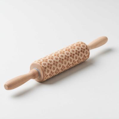 China Sustainable Factory direct quadrilateral deep embossed rolling pin cookies solid wood rolling pin a variety of patterns for sale