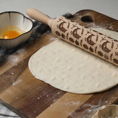 China Sustainable Printing Mold Rolling Pin Cookie Beech Rolling Pin Baking tool for sale