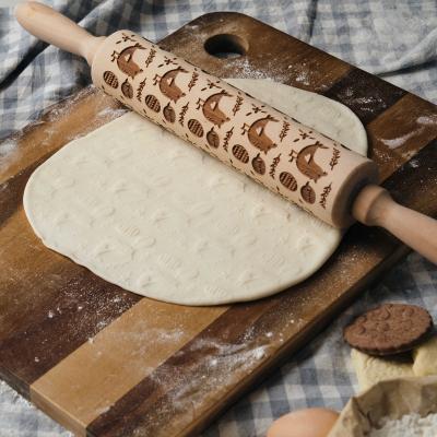 China Sustainable Factory direct sales custom Easter Rolling Pin, bird, rabbit pattern rolling pin rod deep embossed for sale