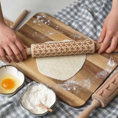 China Sustainable Factory direct cross-border foreign trade Easter embossed printed rolling pin wooden cookie mold laser engraving for sale