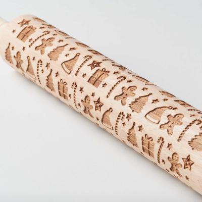 China Sustainable Manufacturers supply Christmas Rolling Pin Laser Engraving Rolling Pin Cookie Baking Rolling Pin for sale