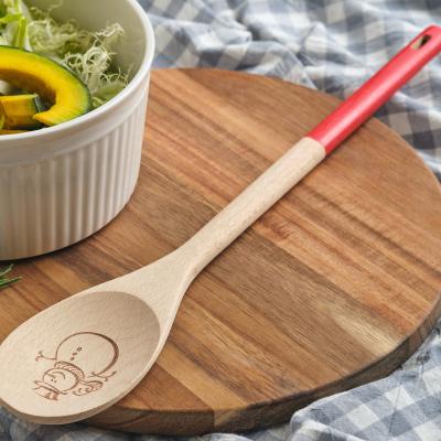 China Disposable Supply beech printed wooden spoon with long handle Wooden tableware wooden spoon for sale