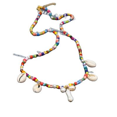 China Daily Wear Necklace Sea Shell Necklace With Multi Color Seed Pearl New Trend Necklace 2021 Fashion Beach Jewelry for sale