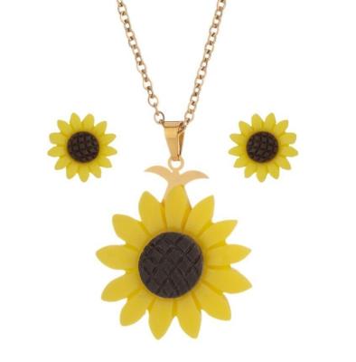 China Cute Sunflower Necklace And Earrings Jewelry Sets 2021 New Next Styles for sale