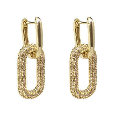 China Trend Circle Double Chain Dangle Earrings Dainty Chain Bolt Earrings for sale