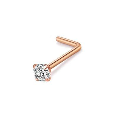 China Vintage Solid and Durable 2022 hot sell ready to ship new design fashion 316L Stainless Steel L shaped Rod Zircon Nose Pin with crystal for sale