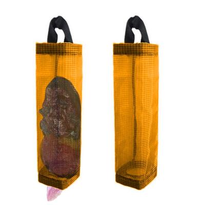 China Orange Elastic Mesh Plastic Bag Holder, Bottom 2 Hanging Grocery Bag Holder Storage Bag Dispenser for Home, Kitchen for sale