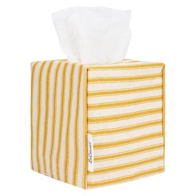 China Durable Striped Canvas Box Holder Yellow Tissue Box Lid Square 5in Tissue Facial Tissue Holders For Office Home Decor for sale