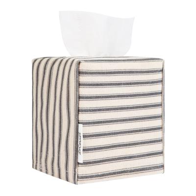 China Durable Canvas Striped Tissue Box Lid Square 5in Tissue Box Holder For Bathroom Office Car Decor Gray Kitchen Accessories for sale