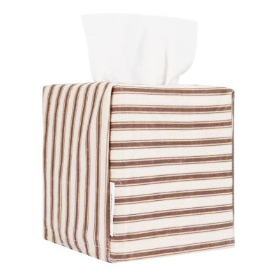 China Durable Canvas Striped Tissue Box Lid Square 5x5x5in Tissue Box Holder For Bathroom Office Car Decor Face Holders, Brown Color for sale