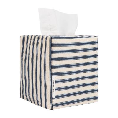 China Striped Square Durable Canvas Box Lid Tissue Tissue Box Holder For Bathroom Desk Car Decor Face Holders, 5x5x5 Inches for sale