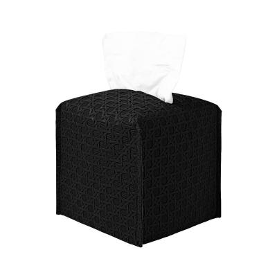 China Durable PU Leather Tissue Box Lid Square for Bathroom Home Decor, Bird's Nest Pattern Tissue Box Holder, Black Facial Boxes Holders for sale