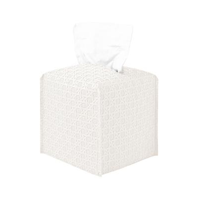 China Durable PU Tissue Box Lid Square Tissue Box Holder White Leather Bird's Nest Pattern Face Holders for Bathroom Home Decor, 5x5x5in for sale