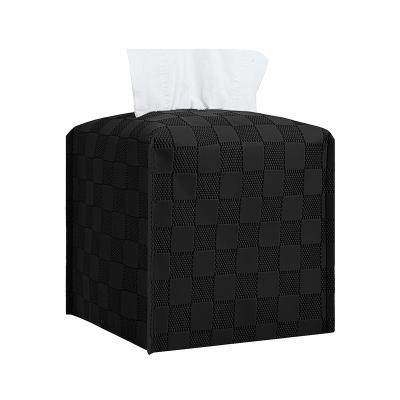 China Durable Faux Leather Tissue Box Lid Square Tissue Box Holder Black Solid Pattern for sale