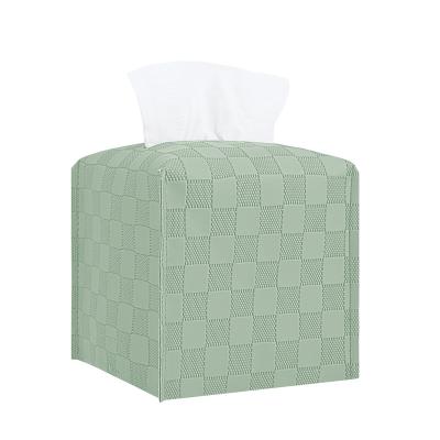 China Durable Leather Grid PU Bathroom Tissue Box Lid Plaid Green Decor Square Tissue Box Holder Home Face Boxes Free Shipping for sale