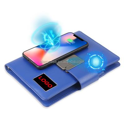 China Fingerprint Lock Radio Charging Power Bank Fingerprint Lock Diary With LED Logo for sale