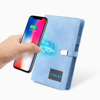 China Custom Leather A5 Magnetic Wireless Charging Luxury Agenda With Power Bank USB LED Logo for sale