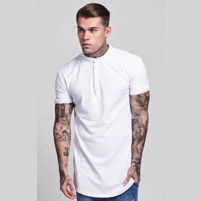 China Aplet Anti-Pilling Curved Edge T-Shirt Collarless Short Sleeve Shirt in White for sale