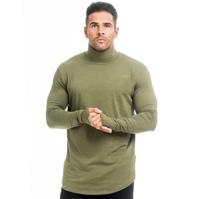 China Anti-pilling Men's High Neck Muscle Fitted Loose Long T-shirt Single Sleeve Curved Edge T-Shirt Wholesale for sale