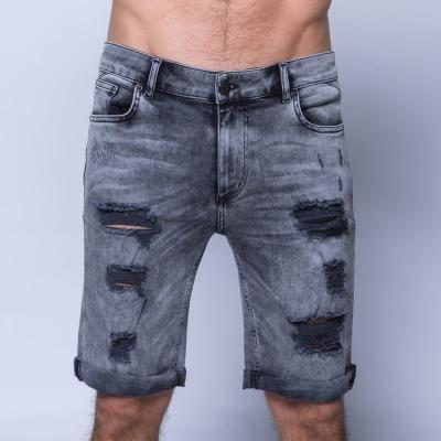 China Summer And Autumn Custom Mens Breathable Skinny Medium Wash Destroyed Denim Shorts Jeans for sale