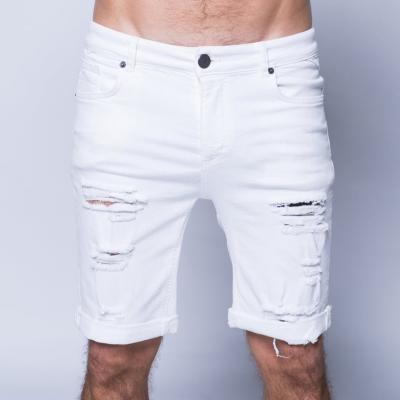 China White Ripped Mens Jeans Short Pants Breathable Mens Distressed Denim Shorts for sale