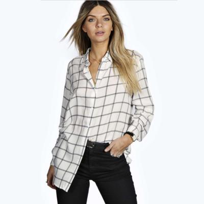 China Black White Cool Women Blouse Anti-pilling Plaid Shirt Long Sleeve Shirt For Woman for sale