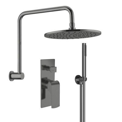 China Without Sliding Bar High Quality Luxury Exposed Brass Gunmetal Wall Mounted Gray Shower Faucet Sets Rain 2022 Bathroom Fixtures for sale