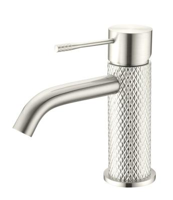 China Metered Faucets Silver Knurled Brushed Brass Nickel Hole Bathroom Faucet Set Retro Modern For Sink for sale