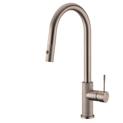 China Pull Out 2022 High Quality Pink Gold Spring Metal Spray Mixer Water Faucet Kitchen Faucets Luxury Sink Pull Down 1.0 GPM for sale