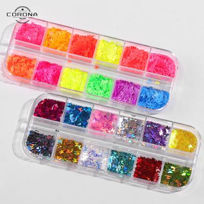 China Easy Apply Wholesale 3D DIY Butterfly Shapes Colorful Nail Art Glitter Flakes Sequins Bling Manicure Decoration Set for sale