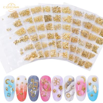 China Easy Apply Various 3D Shapes Star Decorations Manicure Wholesale Metal Gold Bling Glitter Nail Stickers for sale