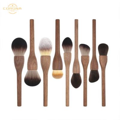 China Angular Blush High Quality Professional Custom Made Synthetic Hair Vegan 9pcs Handle Face Makeup Original Wood Brush Set Beauty for sale