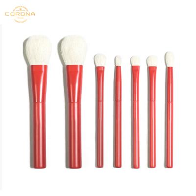 China Angular Blush 2021 Hot Sale 7pcs Chinese Style Red Goat Hair Wooden Handle Makeup Brushes Set Brush Set for sale