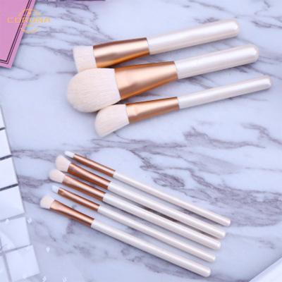 China Angular Blush Hot Selling Customized 8 Pcs White Wooden Handle Goat Hair Cosmetic Makeup Brush Set With Bag for sale