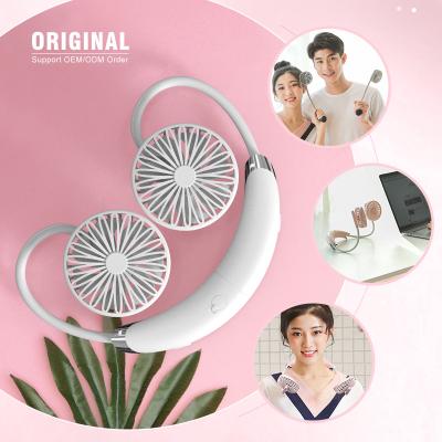 China New Mini USB Free Sample 2022 Protable Fan 360 Rotation Rechargeable Personal Hands Free Portable Neck Fan for sale