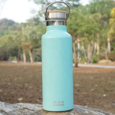 China New Viable Custom Logo Sealed Single Wall Stainless Steel Water Bottle with Bamboo Carry Hand Lid for sale