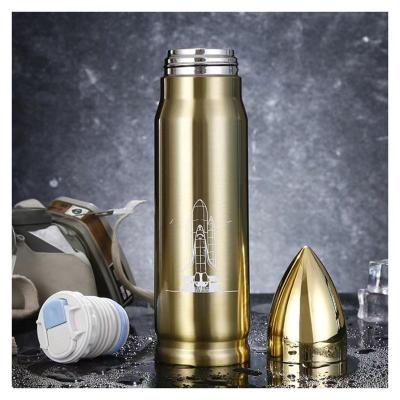 China Wholesale Modern In Stock Vacuum Insulated Double Wall Tumbler Bottle Stainless Steel Sublimation Bullet Tumbler With Golden Lid for sale