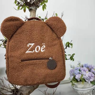 China Water Resistant Custom Embroidery Embroidered Portable Children Travel Backpack Women's Cute Bear Shoulder Backpack Shopping Bag for sale