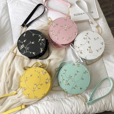 China Women's Small Pu Leather Chain Flower Fresh Sale Lace Waterproof Warm Soft Round Handbags Cross - Body Bags for sale