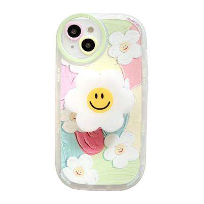 China Cute Tpu Daisy Flowers Smile Bracket Phone Case For iPhone 13 pro 11 max x 13 XR TPU Soft Grip Stand Cover Shell for sale