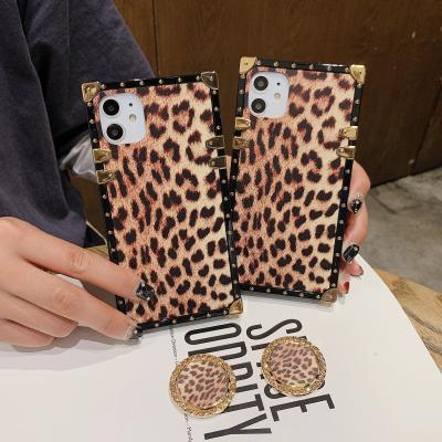 China Protector Cover Jary Square Leopard Phone Case With Phone Holder For Huawei V30 mate30 Y9prime 2019 P20lite for sale