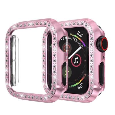 China Protector Cover Bling Diamond Case Watch View Protector Case For Apple Watch Series 40/44mm Diamond Watch Case for sale